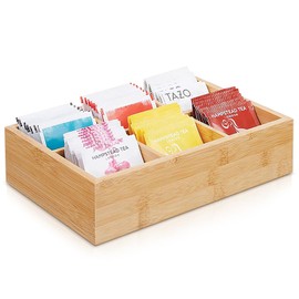 Tea Bag Organizer for Drawer,Bamboo Divided Tea Bag Container,Tea Bag Storage Holder for Office Kitchen Countertop Cabinet Pantry Drawer