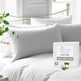 Pizuna Pure Combed Cotton Housewife Pillowcases 2 Pack White 48x74cm, 600 Thread Count 100% Long Staple Combed Cotton Pillow Cover, Soft Sateen Housewife Pillow Cases (100% Cotton Pillowcase)