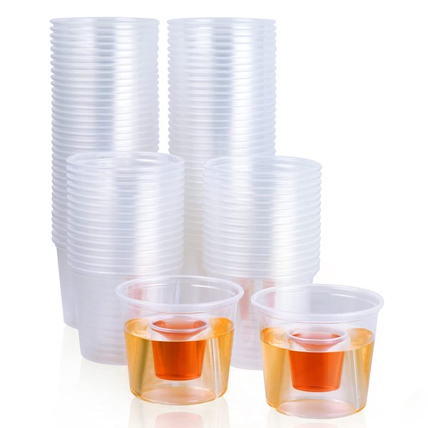 JOLLY CHEF 100 Disposable Bomber Cups,Clear Plastic Bomber Shot Glasses Highly Durable and Reusable Shot Cups,Perfect for Shots for for Wedding, Thanksgiving, Halloween, Christmas Party