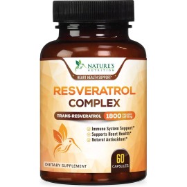 Resveratrol Complex 1800 Con 60 Cápsulas Veganas Hecho Usa