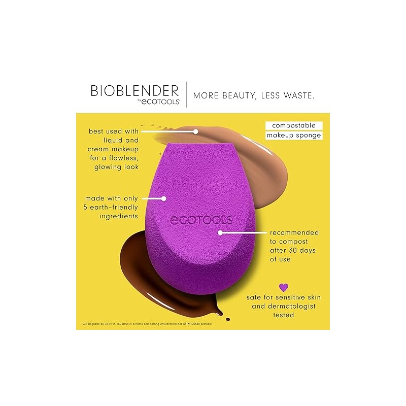 EcoTools, Bioblender Duo, Esponja para Difuminar y Mezclar Maquillaje, Dúo