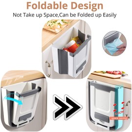 Cubeta de basura plegable de 2.6 galones para colgar en la cocina, cubeta de basura pequeño plegable de plástico de 10 litros para gabinete, coche, recámara, baño, cocina, oficina, color blanco