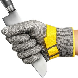 COOLJOB ANSI A9 Cut Resistant Gloves, Stainless Steel Wire Mesh Metal Knife Cutting Glove for Meat Processing, Mandoline, Fishing, Kitchen Cooking (L-1PCS)