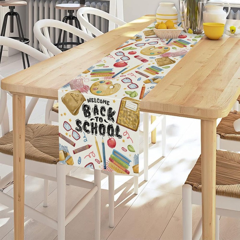 GAGEC Welcome Back to School Table Runner Books Pencil Glasses