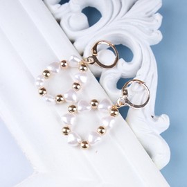 Allereya Vintage Heart Pearl Dangle Earrings Pearl Hoop Drop Earrings Circle Pearl Earrings Circular Pearl Huggie Earrings Jewelry for Women and Girls