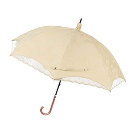 Parasol Women's Long Umbrella, Double Layered Lace, Light Shielding 100% Completely Blackout, UV Protection (Beige x Beige/Flower Dot)