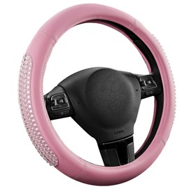 PIC AUTO Gel Particles Steering Wheel Cover, Pink Luxury Leather Car Steering Wheel Protector, Universal Fit 14.5"-15.5" Anti-Slip Car Interior Accessories for Girls & Women