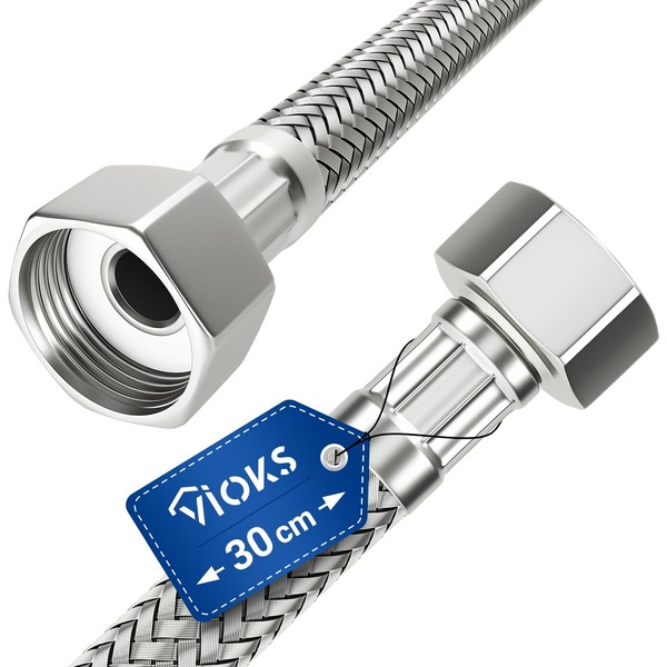 VIOKS 1/2 Inch Extension Tap 30 cm Reinforced Hose 1/2 Inch (19.3 mm) Nut x 1/2 Inch Nut - with Stainless Steel Braid and Flexible Hose Extension