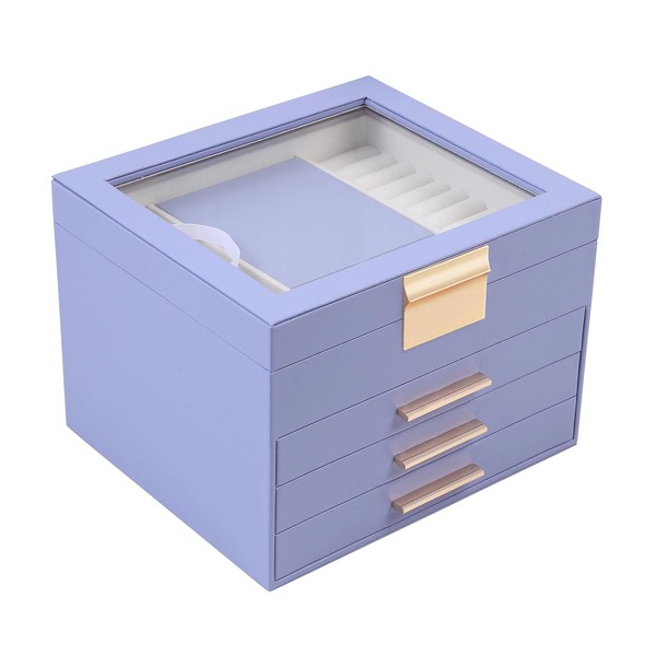 BOOVO Clear Lid Jewelry Box,4 Layers Jewelry Organizer Large Jewelry