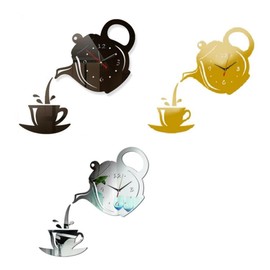 Fowecry 3PCS DIY Acrylic Coffee Cup Teapot 3D Wall Clock Decorative Home Decoration Clock Living Room Dining Room Home Decor Clock