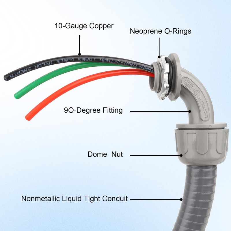 1/2Inch Power Whips Assembly, 8FT Nonmetallic Liquid Tight Flexible Conduit