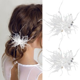 ANBALA 2PCS Butterfly Hair Accessories White Butterfly Clips With Feather Fairy Hair Clips