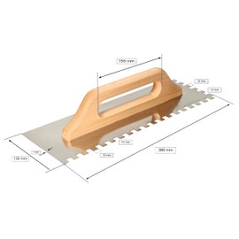 KOTARBAU® Stainless Steel Toothed Smoothing Trowel 380 mm Teeth 10 x 10 mm with Wooden Handle