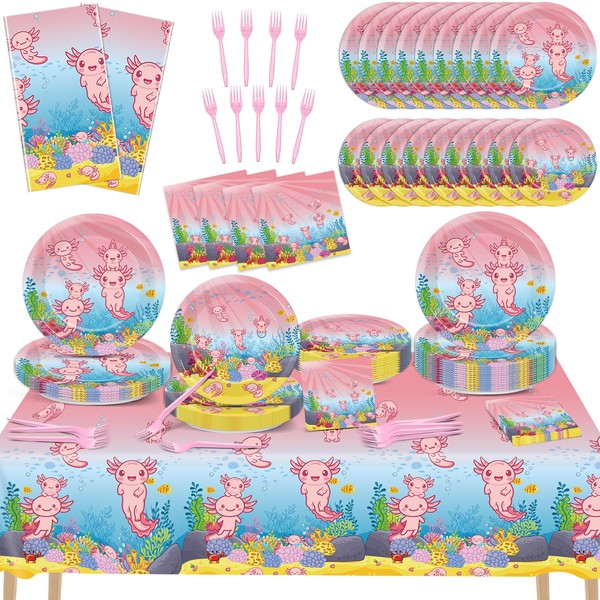 chiazllta 24 Guests Pink Cartoon Axolotl Party Supplies Reptile Animals