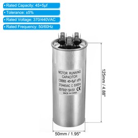 PATIKIL 45+5uF ±5% 45/5MDF 370/440V AC Fan Start Capacitor, CBB65 Circular Dual Run Capacitor for AC Motor Run Air Conditioner Cool Heat Pump Condenser Straight