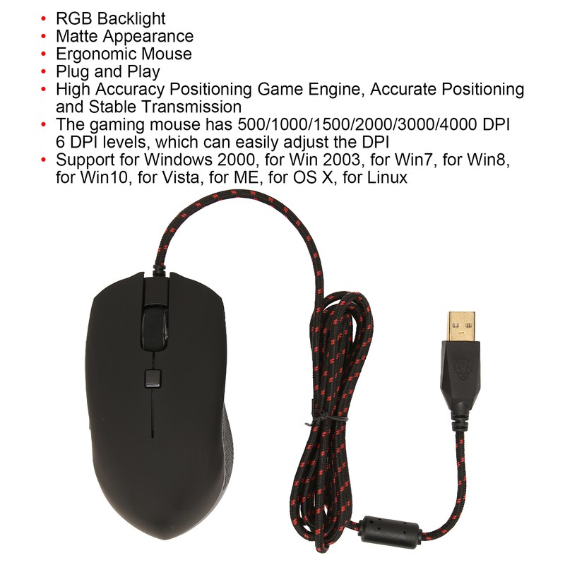 Mouse RGB Backlight 6DPI Adjustable Matte Appearance Programmable High Accuracy
