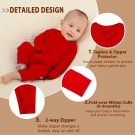 Jimonda Baby Jumpsuit,Ribbed Long Sleeve Romper,Girls Boys Footless Pajamas,Gender Neutral Clothes,2-Way Zip Sleepers Red