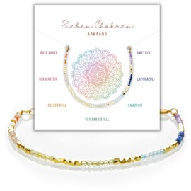 happymaker - Chakra Armband echte Steine, handgemacht Edelsteinarmband mit vergoldeten Perlen und Verschluss aus Edelstahl, größenverstellbar, schöne Verpackung