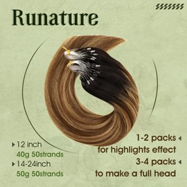 RUNATURE Micro Beads Hair Extensions Human Hair 24 Inch Black Ombre Blonde Micro Link Hair Extensions Human Hair Balayage Ombre 50s 50g