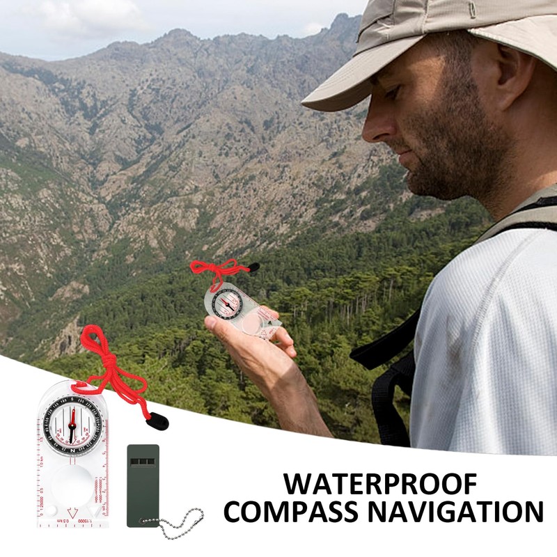 1 Multifunctional Outdoor Compass with Lanyard, 1 Survival Whistle, Map