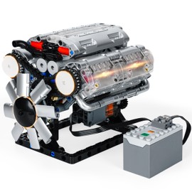Vuvance V8 Engine Model kit with Battery and Motor – Fully Assemblable V8 Engine Model Toy with Transparent Cylinder Head, Timing Chain and Crankshaft Pulley System for Adults – 500+ Pieces