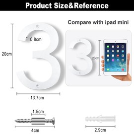 Yafimea 8 Inch White House Numbers, Large Floating Screw On Numbers with 3D Shadow Effect for Outside Wall Fence Gate, Weatherproof ABS Plastic (3)