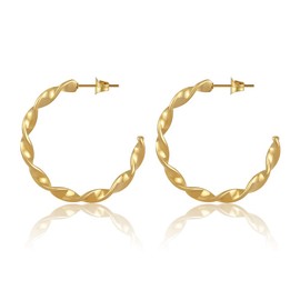 Good Designs Creoles Gold for Ladies Gold Earrings with 18 Carat Gold Plating Gold Creoles made of Stainless Steel Women Gold Hoops in Smooth or Twisted Shape, Stainless Steel,