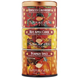 The Republic of Tea – Harvest Stackable Tea Tin, 36 Tea Bags, Hibiscus Cranberry Herb, Hot Apple Cider Herb, and Pumpkin Spice Black, Gluten Free