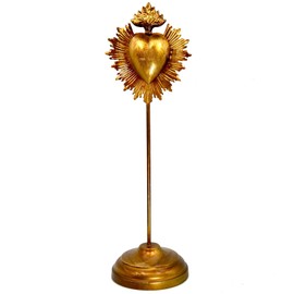 Caspar Curiosities 14in Ex Voto Sacred Heart Locket on Stand, Antiqued Gold