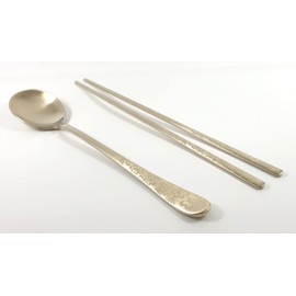 Korean Chopsticks Spoon 1 Set - METAL STAINLESS STEEL Titanium Plating (IVY-Gold 1Set)