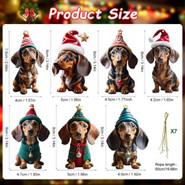 Dachshund Christmas Tree Decorations, Pack of 7 2D Dachshund Christmas Pendants Made of Acrylic, Christmas Flat Dachshund Pendant Decor, Cartoon Christmas Decoration, Dachshund Dog Car Pendant for
