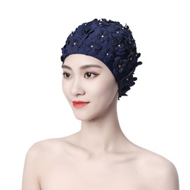 Schwimmkappe Damen Diamant-Blumenblatt Turban Badekappe Lange Kurze Haare Badehaube elastisch Schwimmhaube übergroße Bademütze Stoffbadehaube für Schwimmbad und Strand