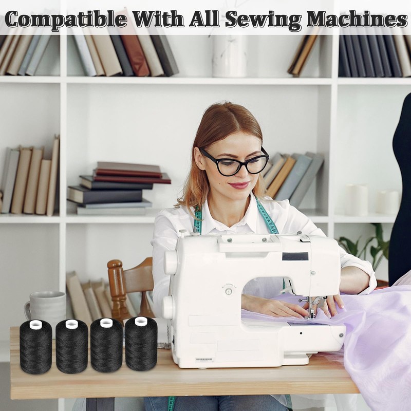 4Pcs Thread for Sewing, 1000 Yard per Black Sewing Threads,