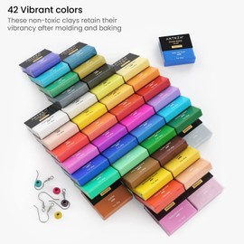 ARTEZA Polymer Clay Kit, 42 Colors with 5 Tools – Oven-Bake Modeling Clay for Jewelry Making, DIY Crafts, Sculpting & Creative Projects