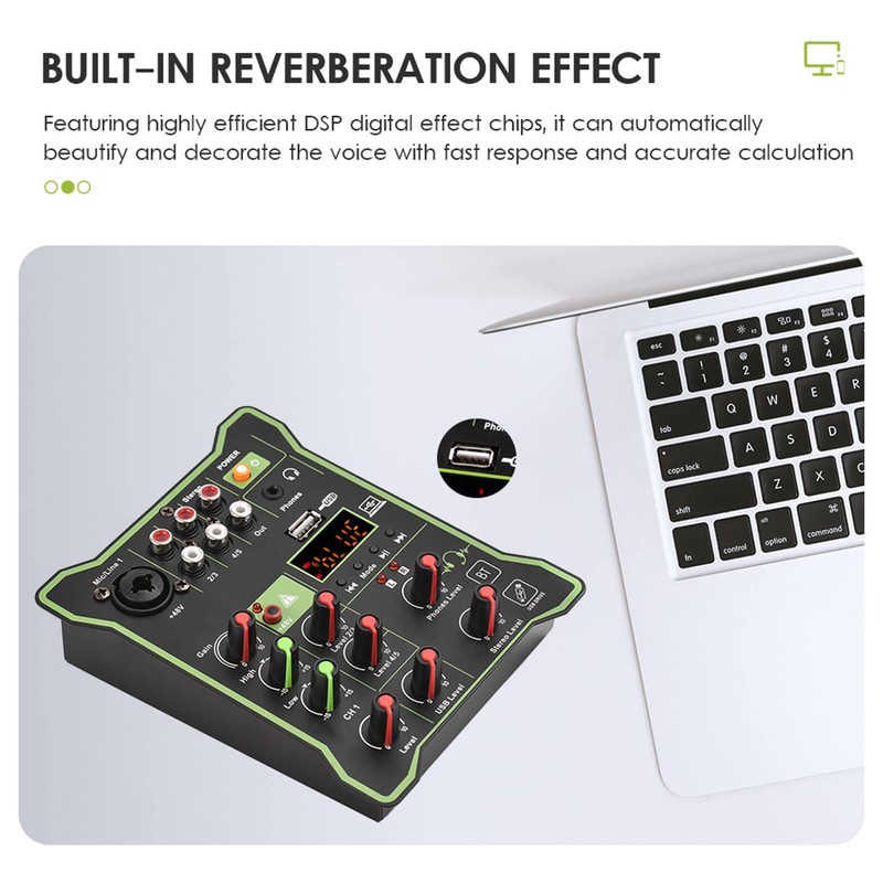 Audio Mixer, 5-Channel Compact Audio Mixer Sound Mixing Console 48V