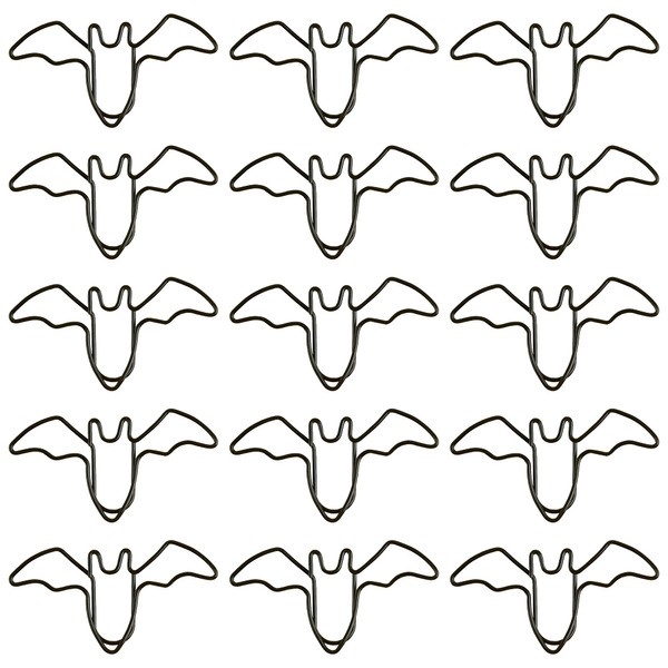15pcs Paper Clips and Binder Clips, Bat-Shaped Clips, Black Metal