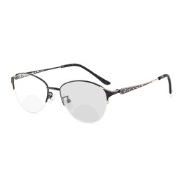 laureles/Photochromic Bifocal Reading Glasses Women's Sun Glasses Fashion Transition Metal Frame Presbyopia Female (Black, 0.00/+1.25 Magnification)