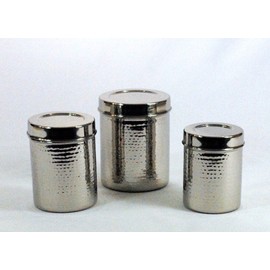 3SCompany Set of 3 canisters, stainless steel, hammered, shinny, sizes : 4.75x6 ht / 4.25x5.5 ht / 3.75x5ht inches