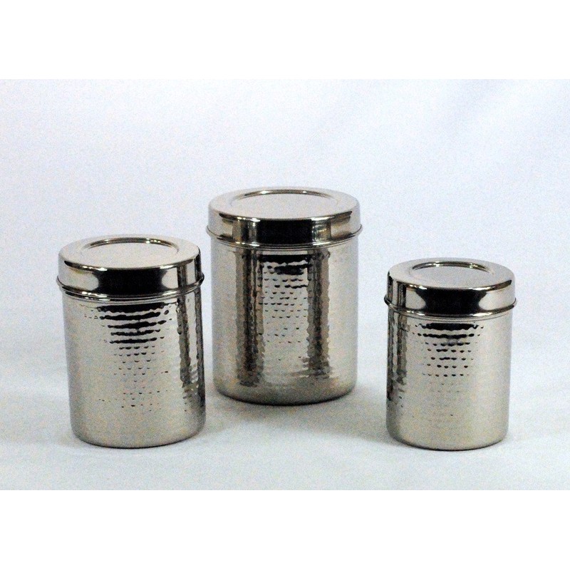 3SCompany Set of 3 canisters, stainless steel, hammered, shinny, sizes
