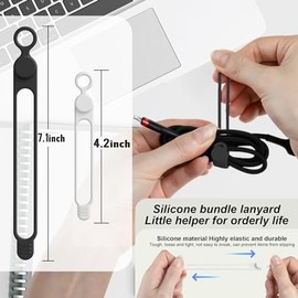 Organizador de cables de silicona para cables, 16 unidades, organizador de cables reutilizable de 4.5 y 7.1 pulgadas, accesorios electrónicos para el hogar, oficina, cocina, escuela, viajes (blanco y negro)