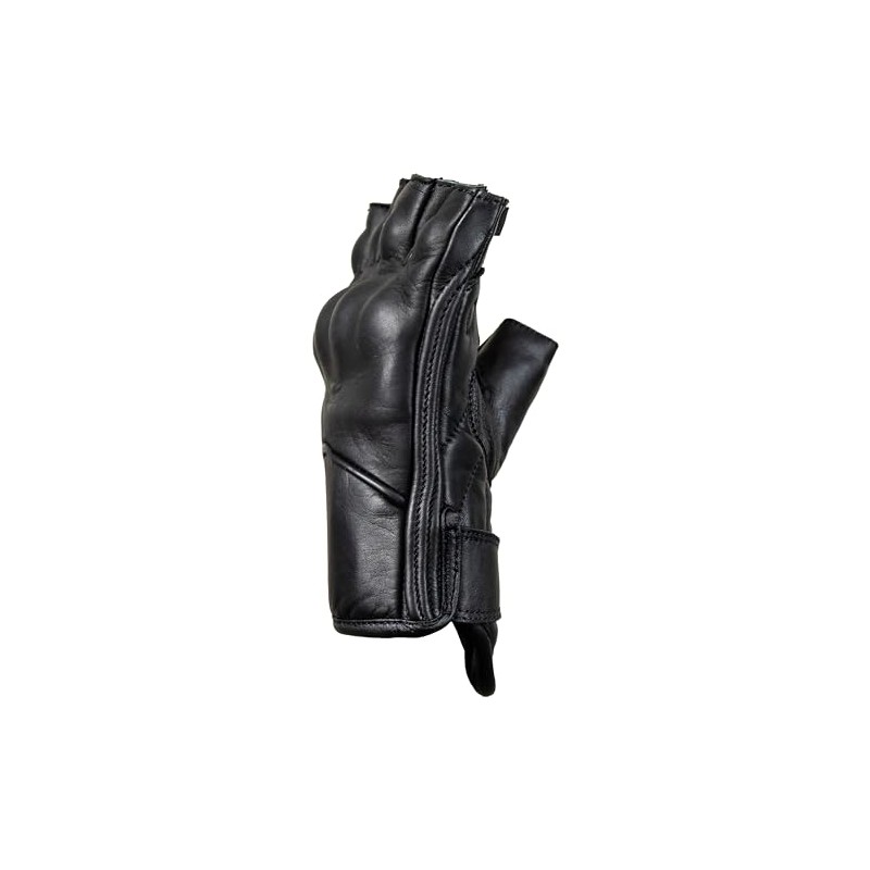 MDM Mens Cow Nappa Leather Fingerless Motorcycle Gloves - Shock