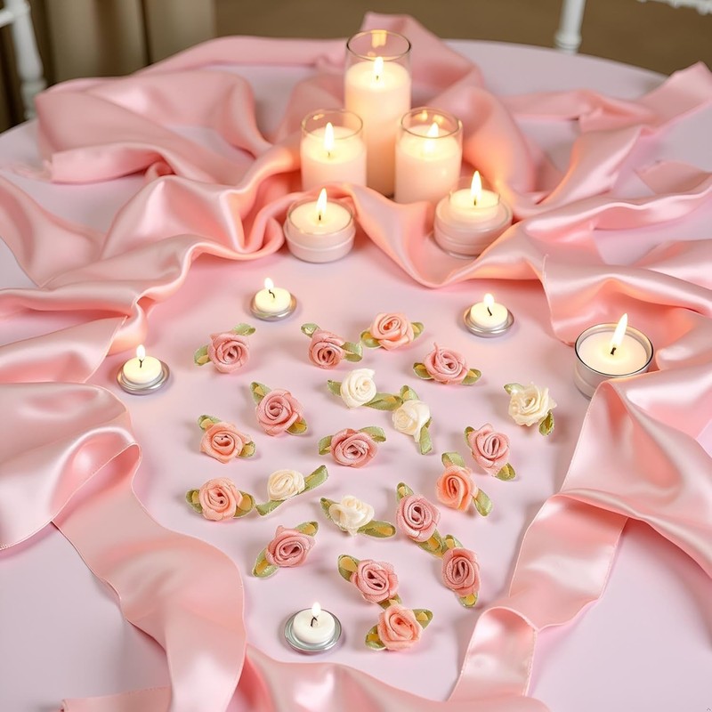 100 Pcs 15mm Multicoloured Mini Rose Flowers Satin Ribbon Bows