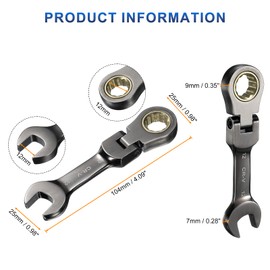 HARFINGTON Flex Head Stubby Ratcheting Combination Wrench 12mm Metric 72-Teeth CR-V Steel Nickel Plated Flex-Head Ratchet Wrench for Fasteners Nut Bolt