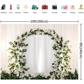 Hnmdmyi 3 x 2.4 m Photo Background Wedding 3D Wedding Garland White Curtain Photography Background Bridal Shower Wedding Anniversary Party Decorations Banner Photo Booth Props