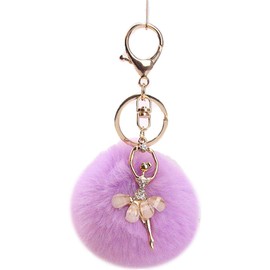 YSSZAM Purple Lovely Rhinestone Inlaid Dancing Ballet Girl Pom Pom Keychains Fluffy Plush Ball Pendants Key Chain Charming Women, Women's Keyrings and Keychains