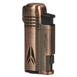 Lotus Defiant Cigar Lighter with Quad Pinpoint Torch Flames, Single Action Ignition, All Metal Housing, Retractable 10 mm Cigar Punch, Large Flame Adjuster (Brushed Copper)