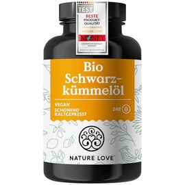 Nature Love Organic Black Cumin Oil - 240 Vegan Capsules - High Dose: 1000 mg per Daily Dose - of which 50% Linoleic Acid - Cold Pressed, from Egypt