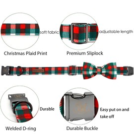 Elegant little tail Dog Collar with Bow - Christmas Checked Dog Collar Bow Boy Girl Dog Bow Tie Adjustable Dog Collar for Small Medium Dogs