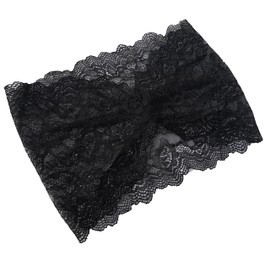 Oyabridal Thin Black Stretch Lace Headband for Women 7.2'' Wide Lace Elastic Headbands for Women