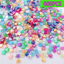 DOGNNAK Multi-Coloured Acrylic Star Heart Beads, 600pcs, DIY Jewelry Craft Making Supplies